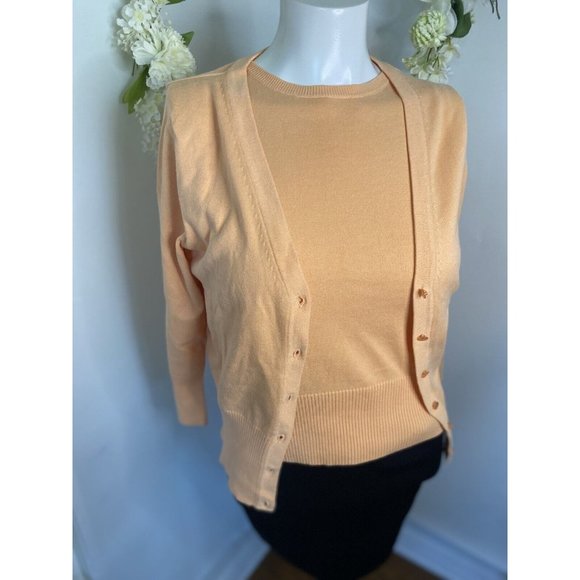 Petite Sophisticate Orange Cotton Spandex Vintage Cardigan Shell Set Size P EUC - Picture 10 of 16